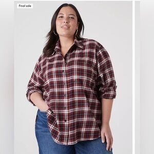 Lane Bryant NWT Plaid Red Black Button Down Front Shirt 22/24
